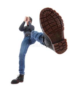 Man kicking foot shoe close up fun kick fights w man kicking foot shoe close up corrugated sole 108713158